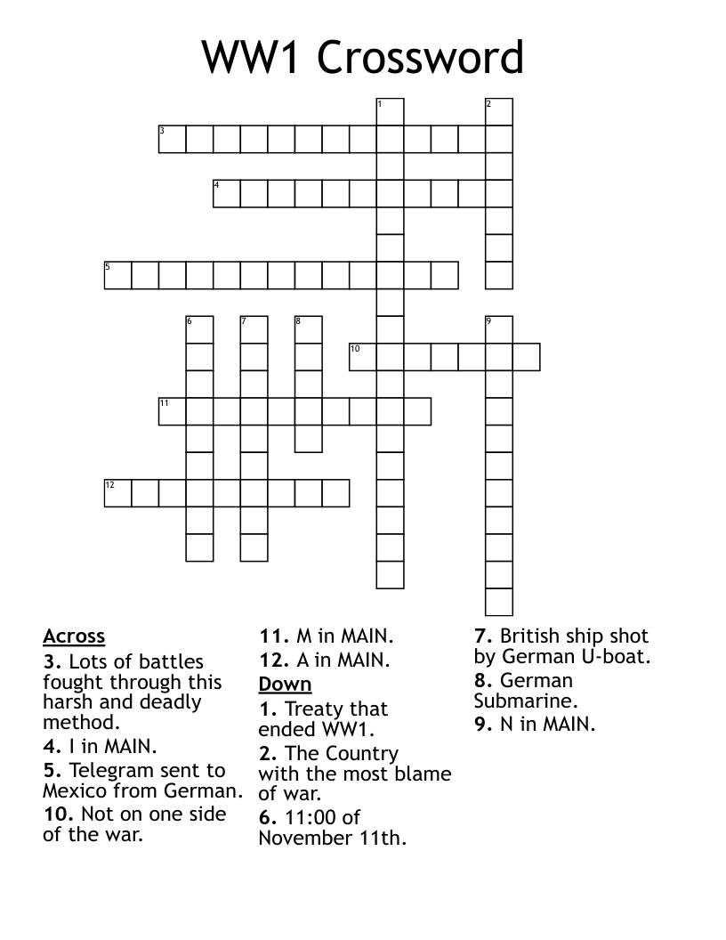 WW1 Crossword WordMint