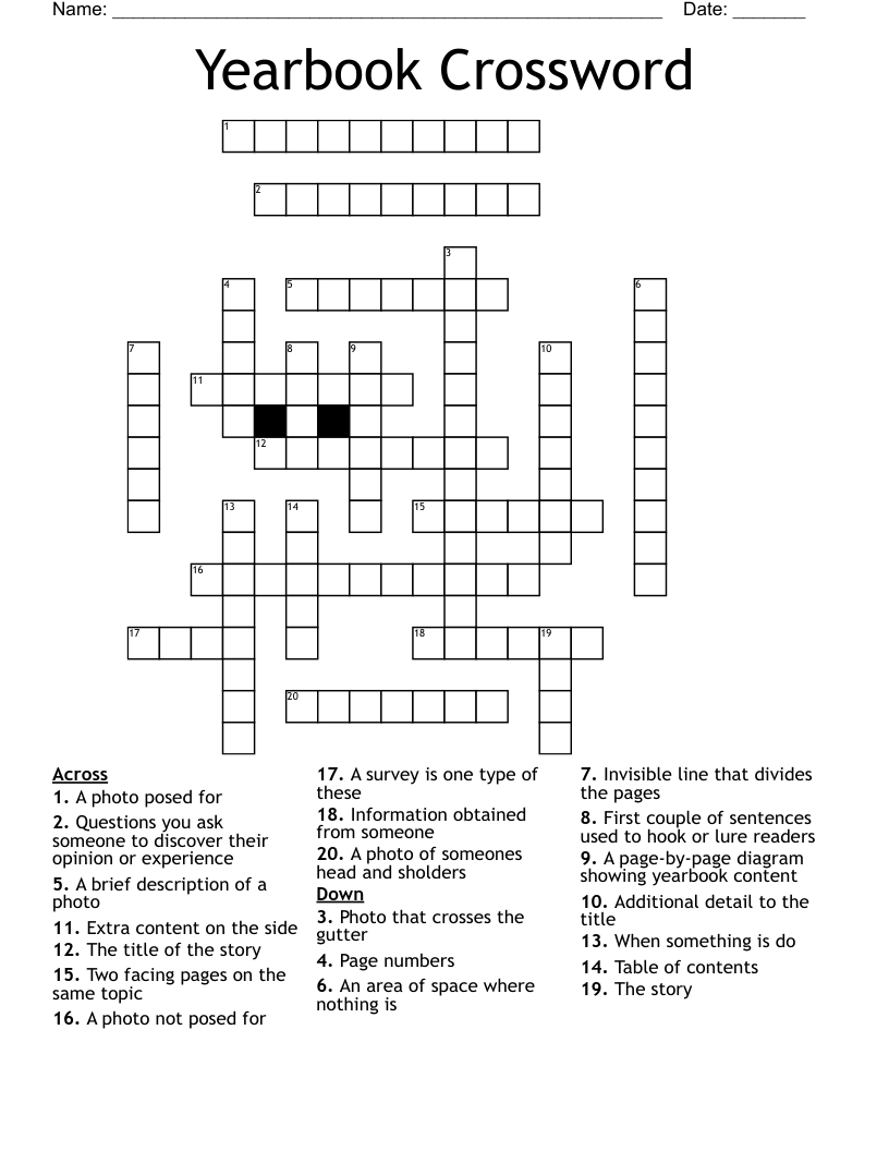 Yearbook Crossword WordMint Yearbook Crossword WordMint