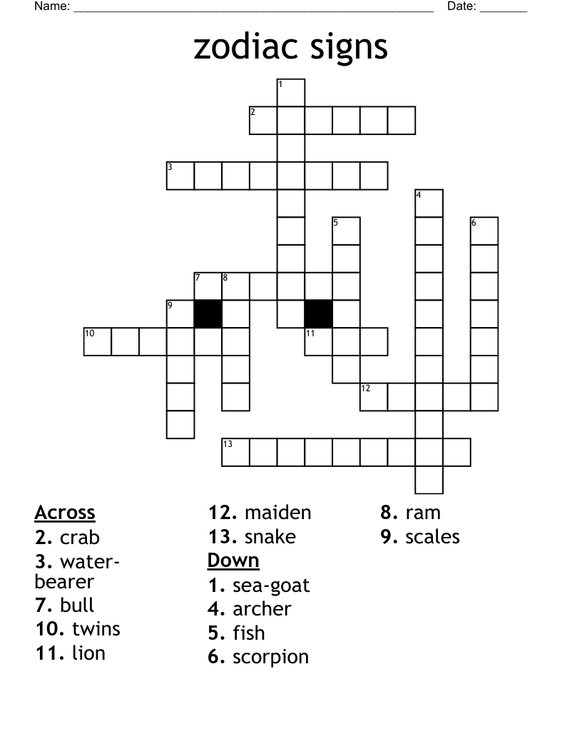Zodiac Signs Crossword WordMint