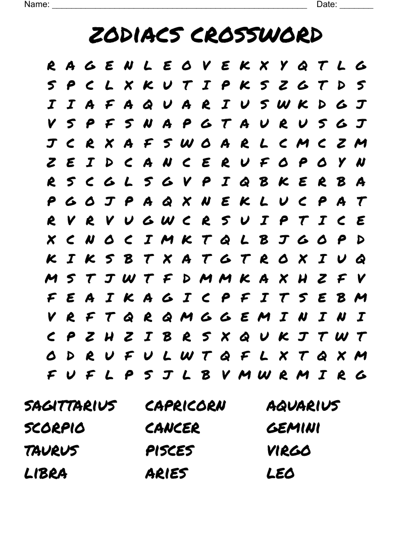Zodiacs Crossword Word Search WordMint
